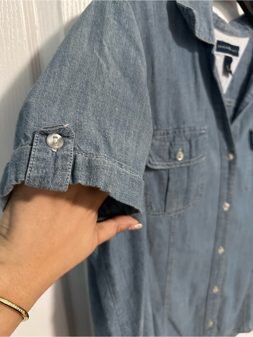 π Karen Scott XL Chambray Button Front Top β¨ Denim Look - Picture 2 of 4